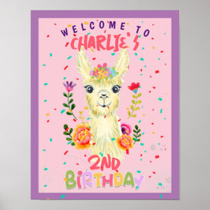 Cute Llama Animal Birthday Party Colourful Mexican Poster