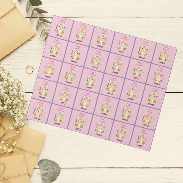 Cute Llama Animal Birthday Party Colourful Mexican Wrapping Paper (Creator Uploaded)