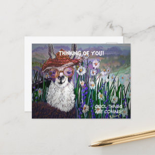 .Cute Llama Art With Glasses. And Art Postcard