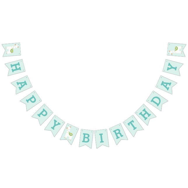 Cute Llama Baby Kids Birthday Aqua bunting banner (All)