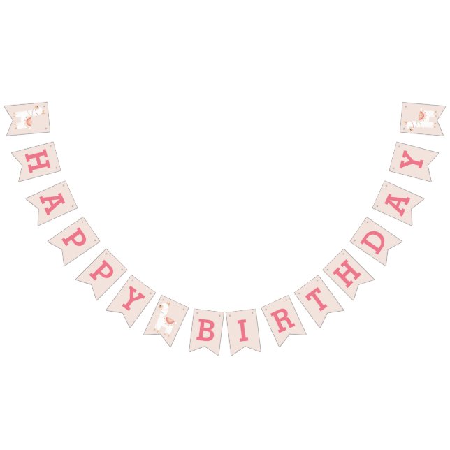 Cute Llama Baby Kids Birthday Pink bunting banner (All)