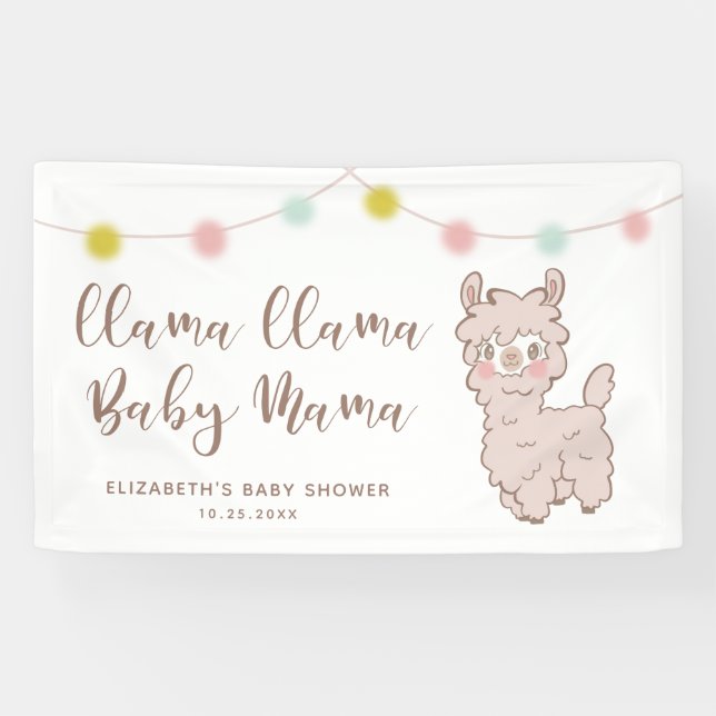 Cute Llama Baby Mama Shower Banner (Horizontal)