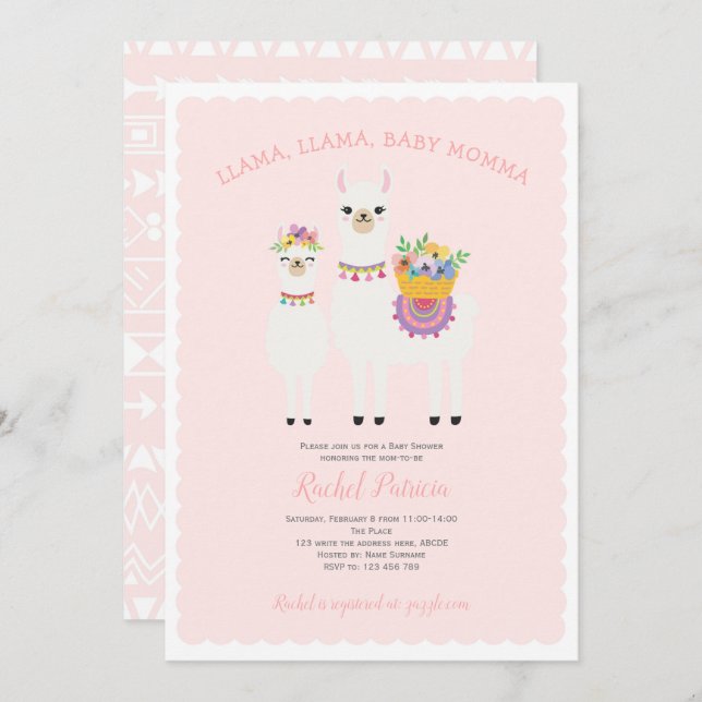 Cute, Llama baby shower Invitation (Front/Back)