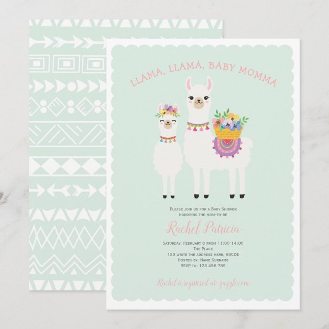 Cute, Llama baby shower Invitation (Front/Back)