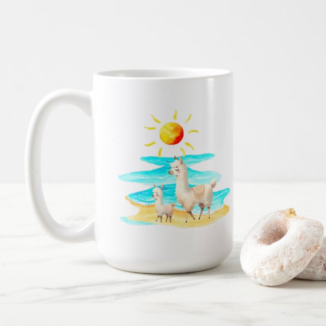 Cute Llama Beach Day Coffee Mug (With Donut)