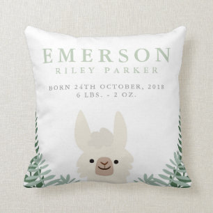 Cute Llama Birth Announcement Stats Nursery Pillow