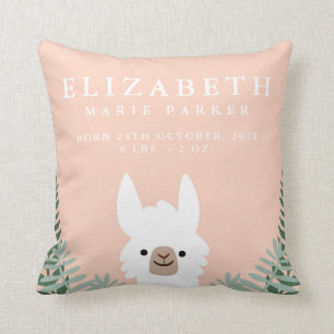 Cute Llama Birth Announcement Stats Nursery Pillow