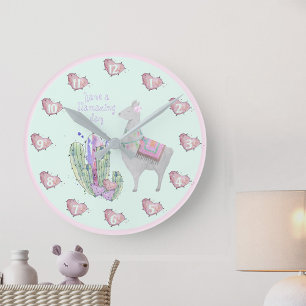 Cute Llama Cactus Hearts - Have a Llamazing Day Round Clock