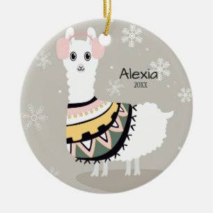 Cute Llama Christmas Ceramic Tree Decoration
