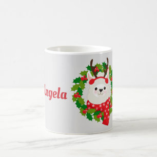 Cute Llama Christmas Wreath Personalised Coffee Mug