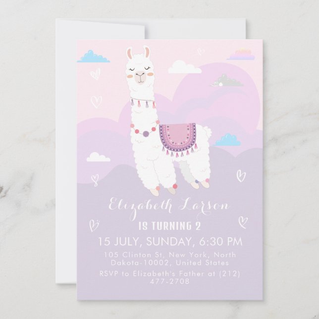 Cute Llama Colour Pastel Theme Kids Birthday Party Invitation (Front)