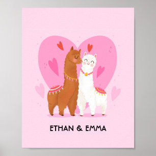 Cute llama Couple Personalized Valentine's Day Poster
