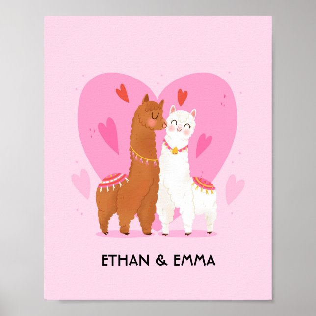 Cute llama Couple Personalized Valentine's Day Poster (Front)