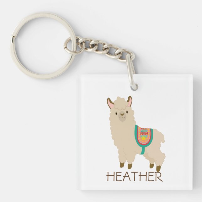 Cute Llama Custom Name Personalised Keychain (Front)