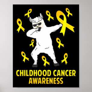 Cute Llama Dabbing Warrior Childhood Cancer Awaren Poster