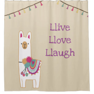 Cute llama design with custom background colour shower curtain