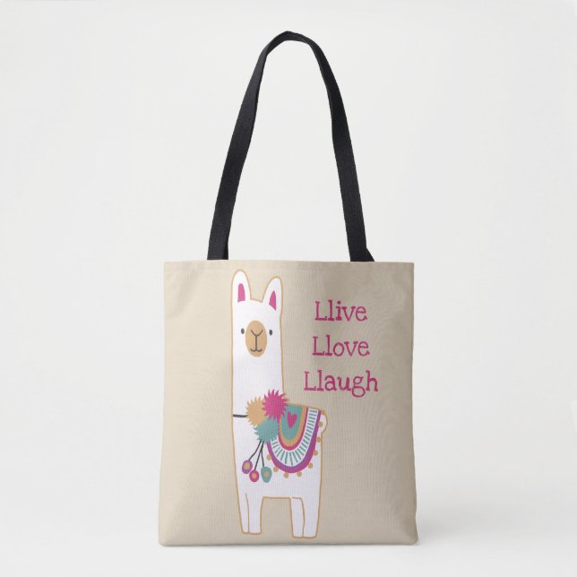 Cute llama design with custom background colour tote bag (Front)