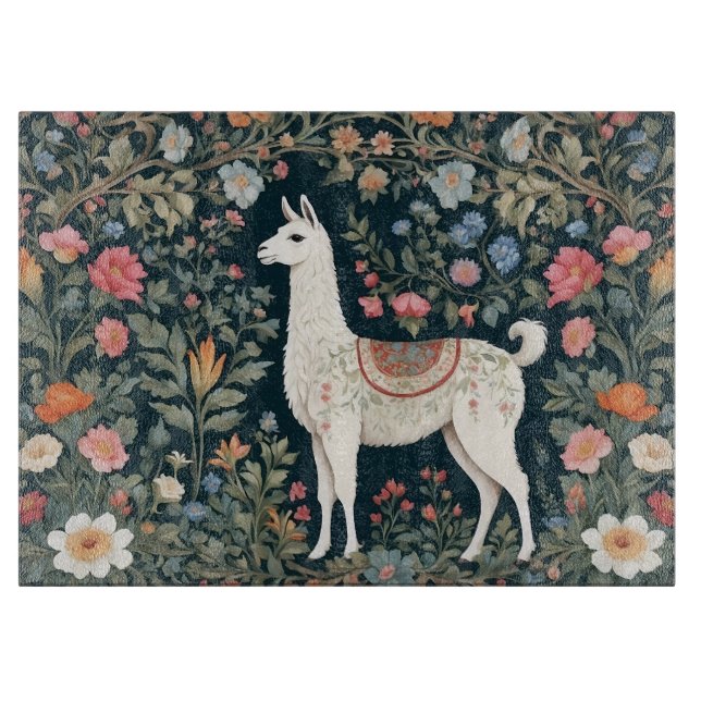 Cute Llama Elegant Floral Cutting Board (Front)