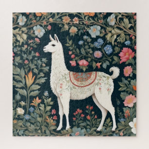 Cute Llama Elegant Floral Jigsaw Puzzle