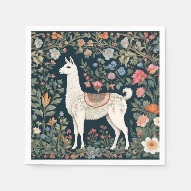 Cute Llama Elegant Floral Napkin (Front)