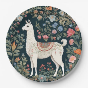 Cute Llama Elegant Floral Paper Plate