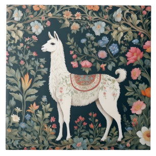 Cute Llama Elegant Floral Tile
