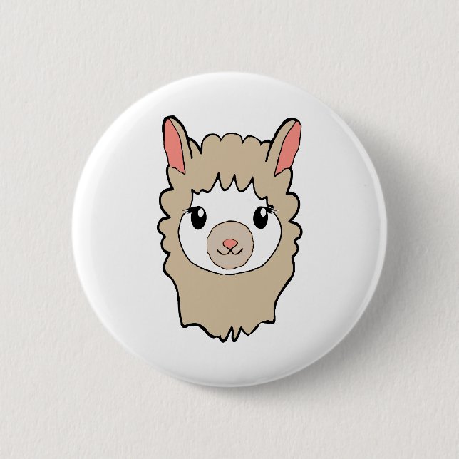 Cute Llama Face Drawing 6 Cm Round Badge (Front)