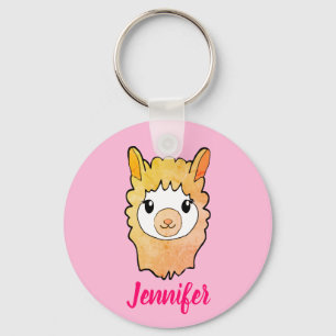 Cute Llama Face Drawing Custom Name Key Ring
