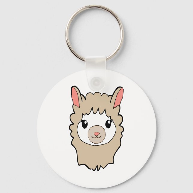 Cute Llama Face Drawing Key Ring (Front)