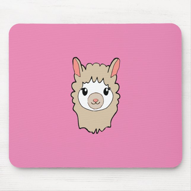 Cute Llama Face Drawing Mouse Mat (Front)