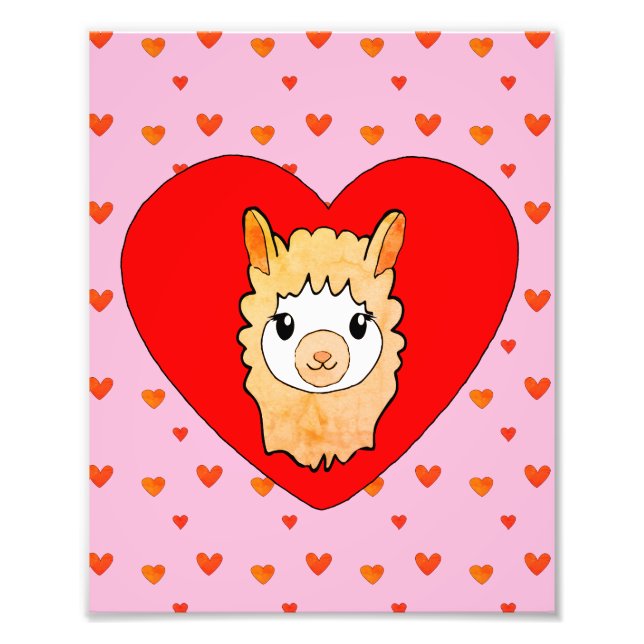 Cute Llama Face Drawing Photo Print (Front)