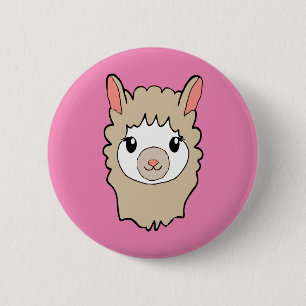 Cute Llama Face Drawing Pink 6 Cm Round Badge