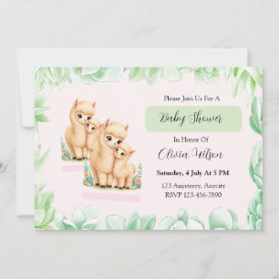 Cute Llama Family Love Illustration Invitation