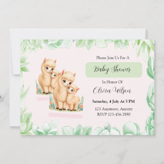 Cute Llama Family Love Illustration Invitation
