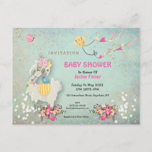 Cute Llama/Floral Baby Shower Invitation Postcard