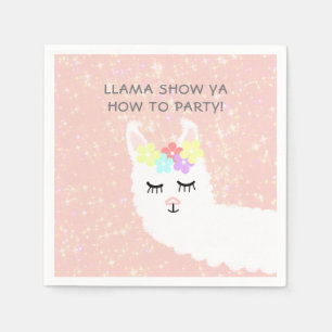 Cute Llama Floral Blush Pink Birthday Party Napkin