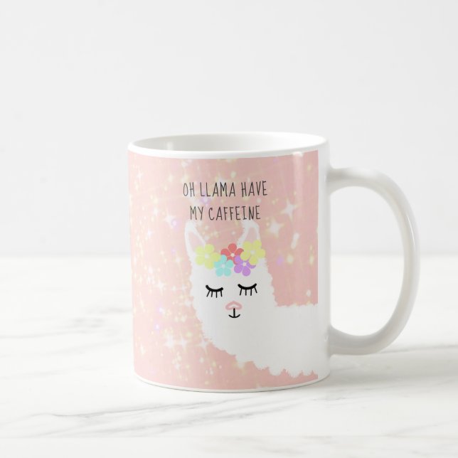 Cute Llama Floral Blush Pink Girly Chic Coffee Mug (Right)