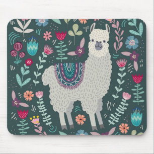 Cute Llama Floral Design Mouse Mat