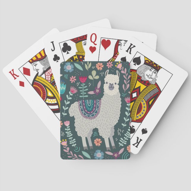 Cute Llama Floral Design Playing Cards (Back)