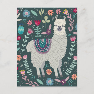 Cute Llama Floral Design Postcard