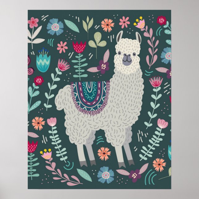 Cute Llama Floral Design Poster (Front)