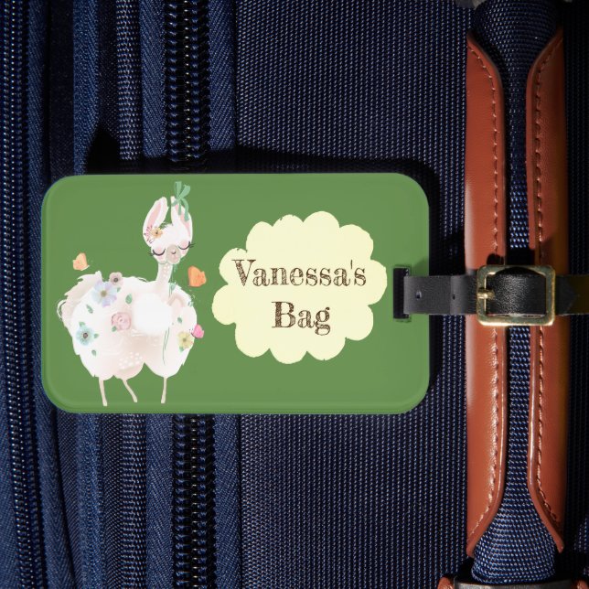 Cute Llama Floral Kids Luggage Tag (Front Insitu 4)
