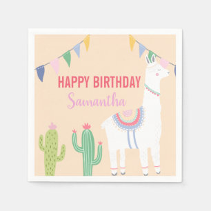 Cute Llama fun birthday Fiesta Cactus party Napkin