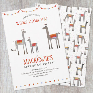 Cute Llama Fun Birthday Invitation