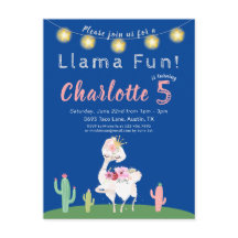 Cute Llama Fun Blue Birthday Party Invitation