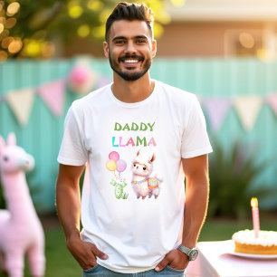 Cute Llama Fun Colourful Girl 1st Birthday Dad Nam T-Shirt