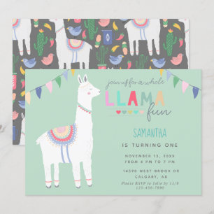 Cute Llama Fun Kid's Birthday Fiesta Banner Invitation