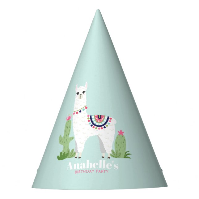 Cute Llama Girl's Birthday Party Hat (Front)