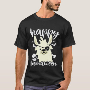 Cute Llama Halloween Pirate Bats Skull Happy Llama T-Shirt