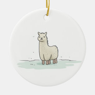 Cute Llama Illustration - Adorable and Calm Llama Ceramic Tree Decoration